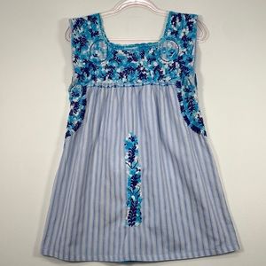 Mi Golondrina Embroidered Tunic Top Women's Medium Blue